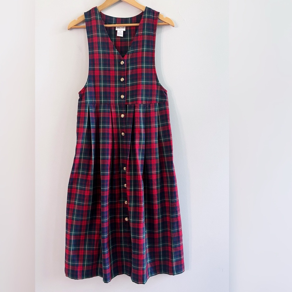 Vintage Red Tartan Plaid Button Front Dress Laura Gayle 6 Petite